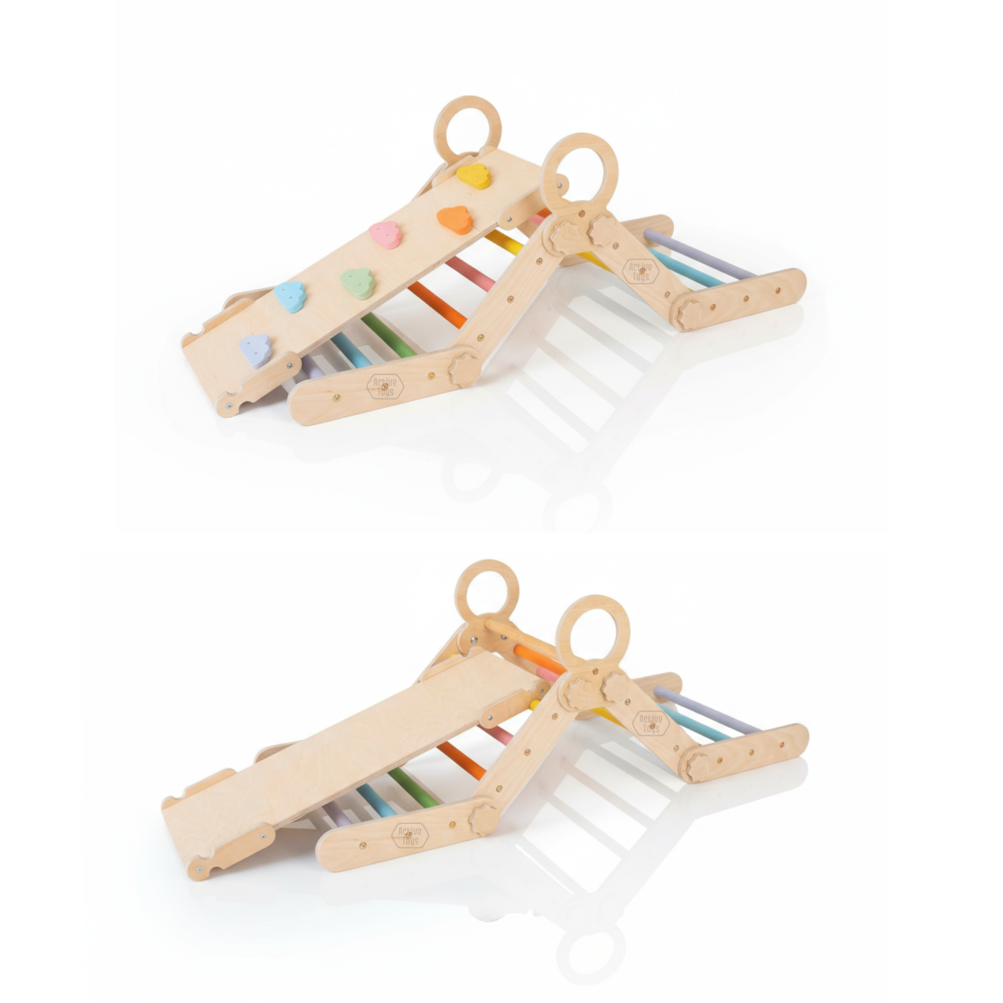 3in1 Montessori Climbing Set: Transformable Climbing Triangle, Arch, Slide Board (1–3 Years)