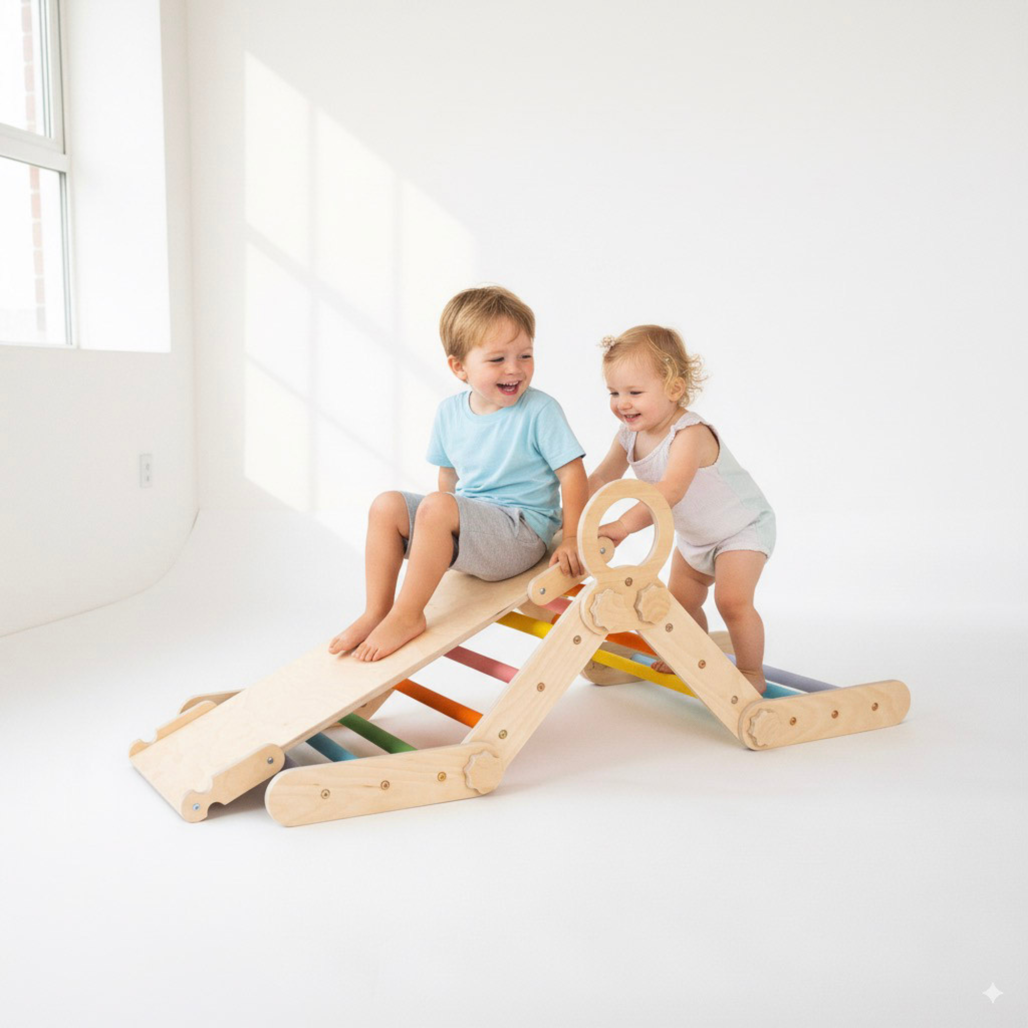 3in1 Montessori Climbing Set: Transformable Climbing Triangle, Arch, Slide Board (1–3 Years)